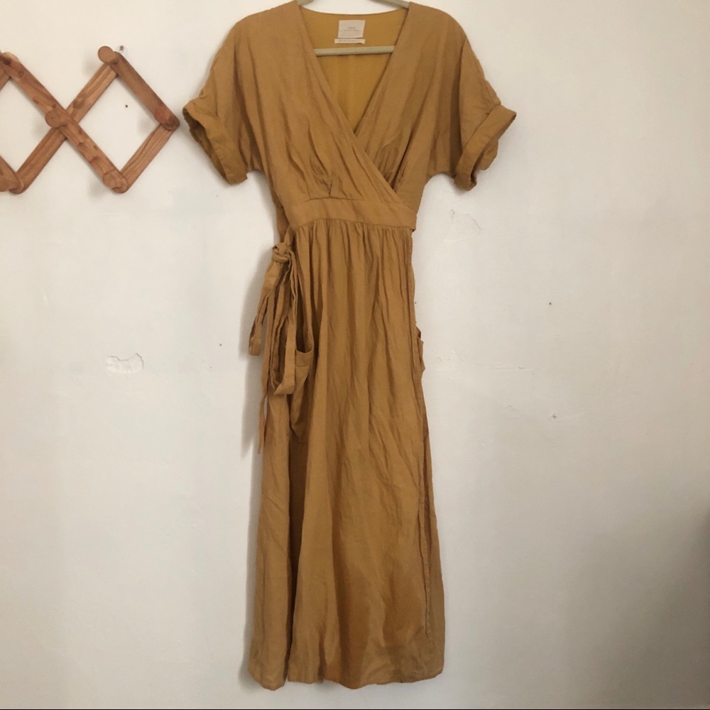 Urban Outfitters Gabrielle Linen Midi Wrap Dress